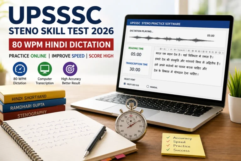 UPSSSC Steno Skill Test 2026: Online Practice, 80 WPM Hindi Dictation & Free Software से करें पूरी तैयारी