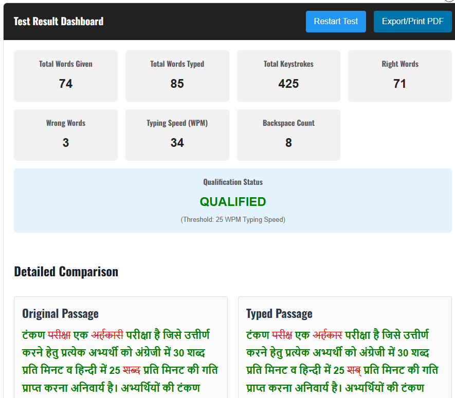 Hindi Typing Test Online Mangal Font software 1
