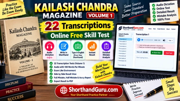 Kailash Chandra Magazine Volumes 1 Dictation with Free Online Skill Test